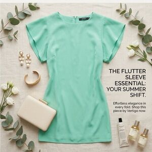 Vertigo Flutter Sleeve Shift dress in Mint Green 👗